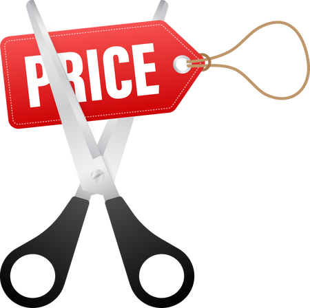 Price cut in flat style on black background. Vector illustra